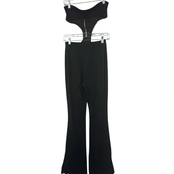 SUPERDOWN‎ Darcey Cut Out Jumpsuit Ribbed Black Strapless Flare Event Medium M - Picture 2 of 16